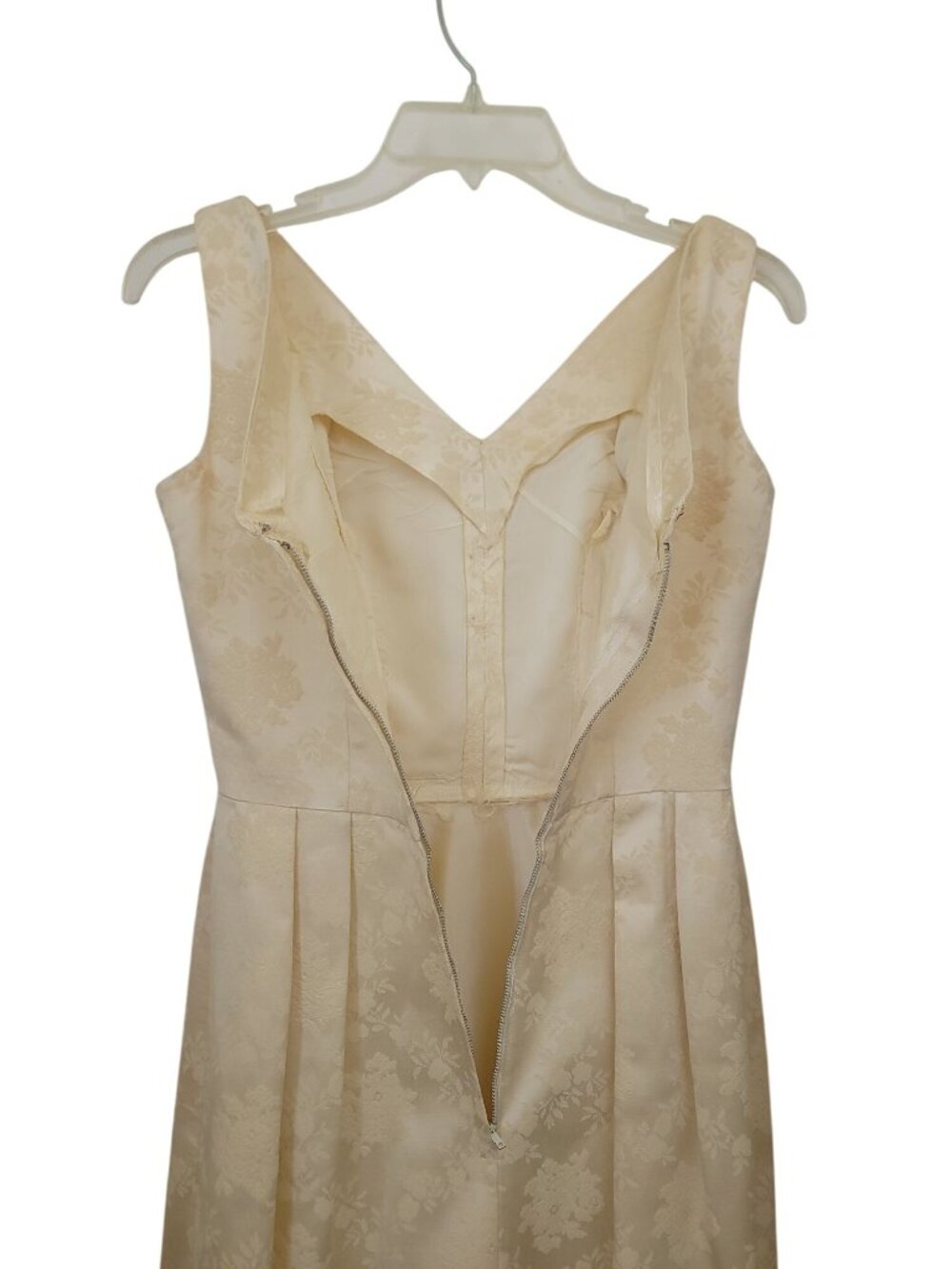 Vintage 50s/60s Ivory Brocade Floral Jacquard Dress & Cropped Jacket Set S/M - Picture 6 of 13